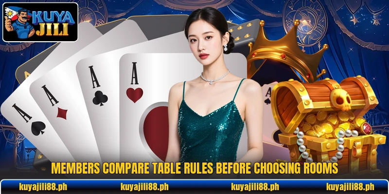 Members compare table rules before choosing rooms Members compare table rules before choosing rooms